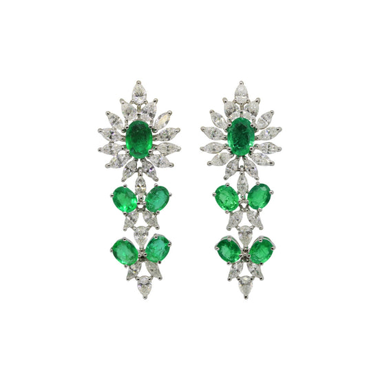Regal Radiance Earrings In White Gold With White Diamonds & Emeralds