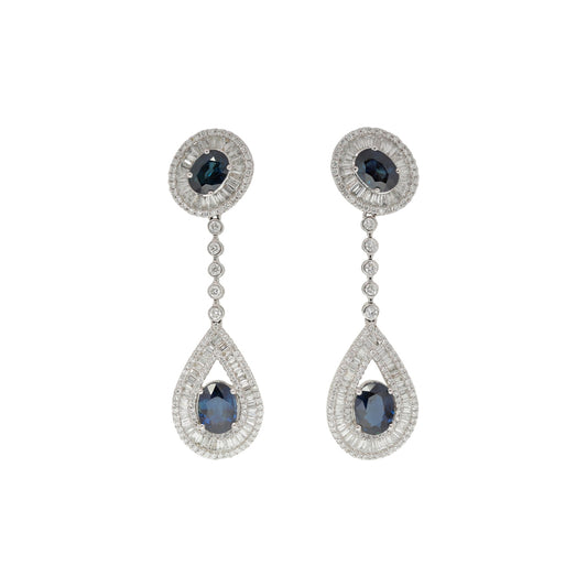 Regal Radiance Earring in White Gold With White Diamonds & Sapphire