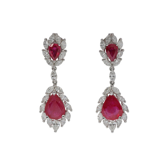Regal Radiance Earrings In White Gold With White Diamonds & Ruby