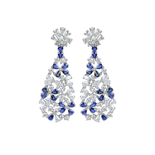 Regal Radiance Earrings in White Gold With White Diamonds & Sapphire