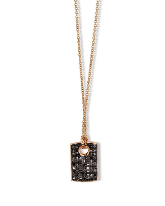 TiNoir Necklace  - Tag Pendant in Rose Gold with Black Diamond ( Full )