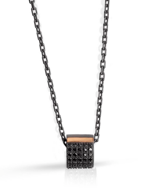 TiNoir Necklace - Square Pendant with Rose Gold and Black Diamond