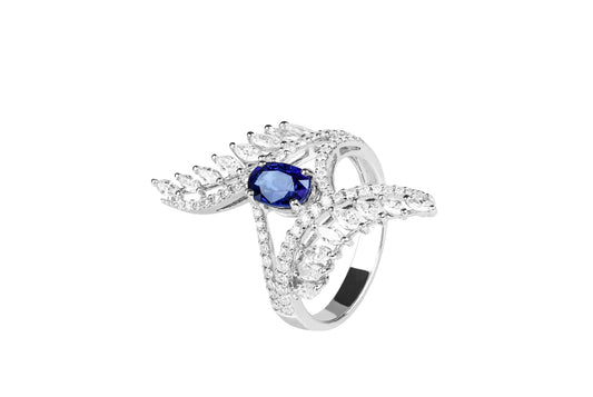 Regal Radiance Ring in White Gold With White Diamonds & Sapphire