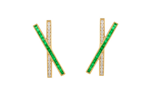OneSeven Earrings In Yellow Gold With Emeralds & White Diamonds