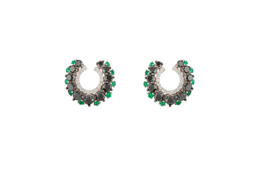 OneSeven Earrings in White Gold With Emeralds and Black & White Diamonds