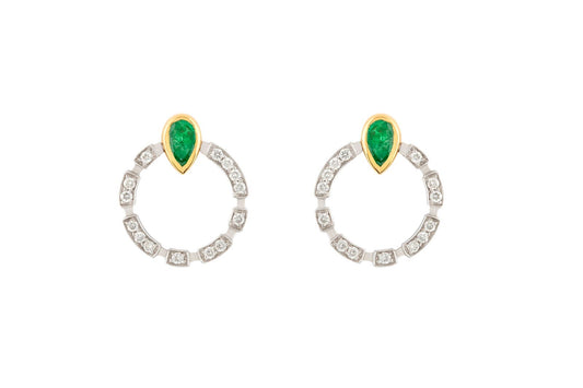 OneSeven Earrings In White & Yellow Gold With White Diamonds & Emeralds