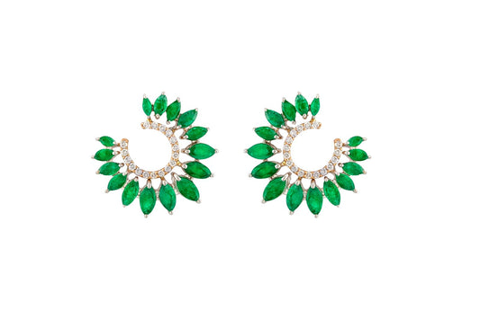 OneSeven Earrings In White Gold With White Diamonds & Emeralds