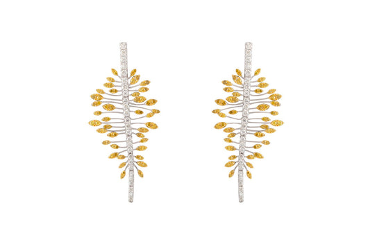 GAIA Earrings In White Gold With Yellow & White Diamonds