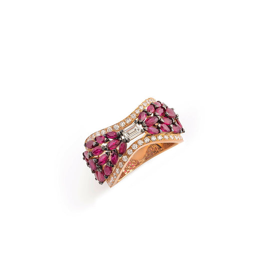 GAIA Ring In Yellow Gold With Rubies & White Diamonds
