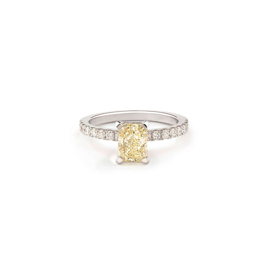 QAMAR Ring In White Gold With White & Yellow Diamond