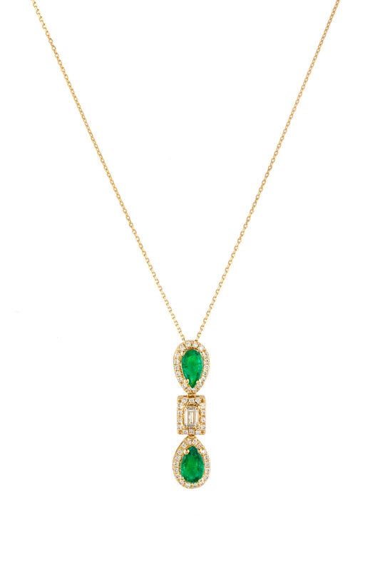 OneSeven Necklace In Yellow Gold With White Diamond & Emeralds