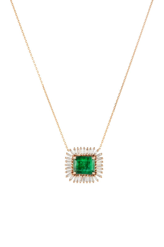 OneSeven Necklace In Yellow Gold With White Diamonds & Emeralds