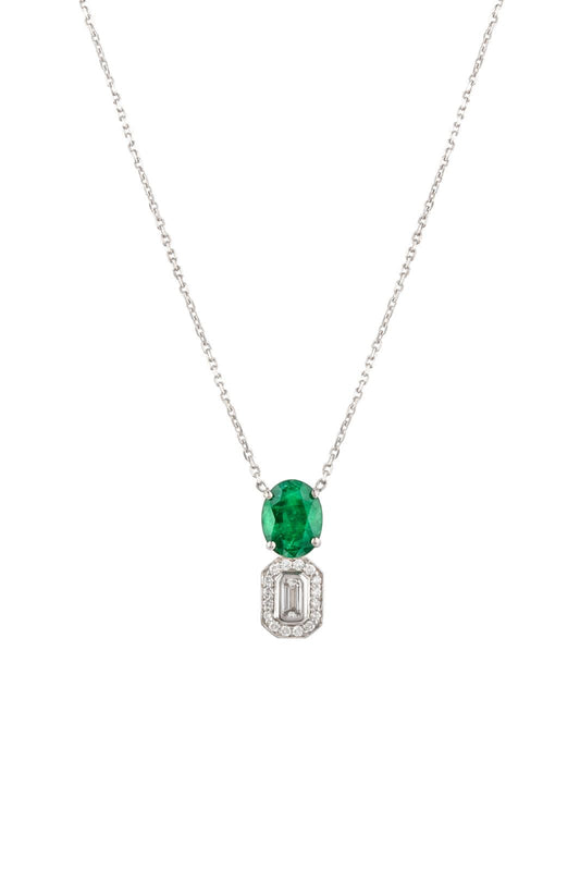 OneSeven Necklace In White Gold With White Diamond & Emeralds