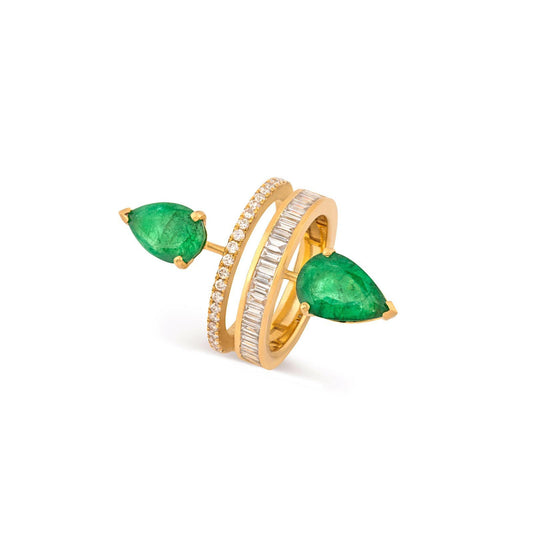 OneSeven Ring In Yellow Gold With White Diamonds & Emeralds